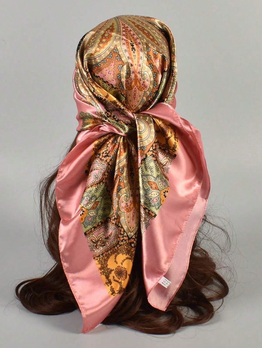 Face Scarf Mask - 1pc レディース マルチカラー ペイズリー柄織りプリント スカーフ ショール、スタイリッシュなヘッドラップ
