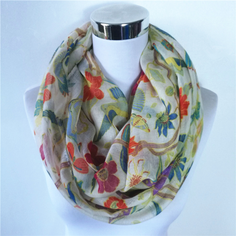 Infinity Scarf Knit - 新カササギ鳥プリントビスコース一致ipek esarpループスカーフ花インフィニティスカーフ春ラップホットリングスカーフ女性のための