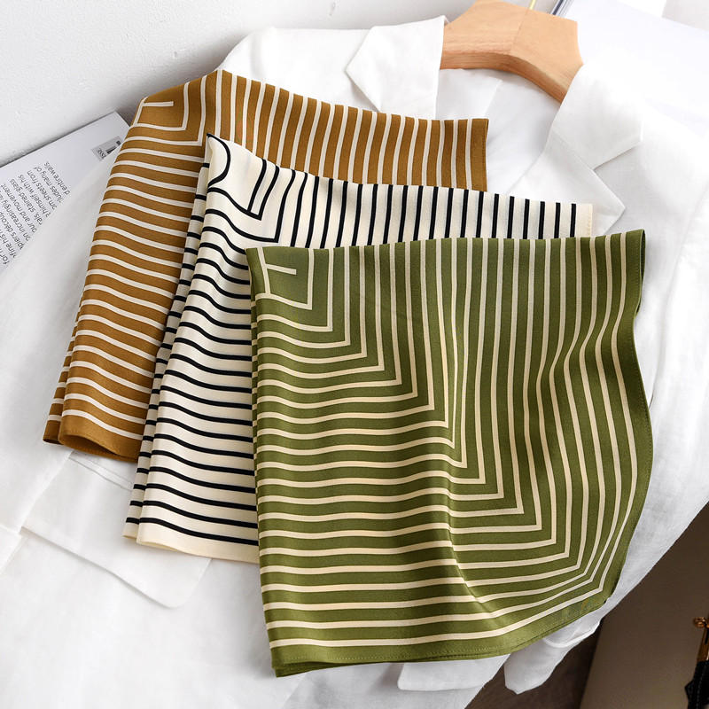 Silk Tie Striped - 女性用ストライププリントスカーフ,シルク100%,ネックヘッド,ヘアスカーフ,スーパーファッション,サマービーチバッグ,ハットスカーフ,58x58cm
