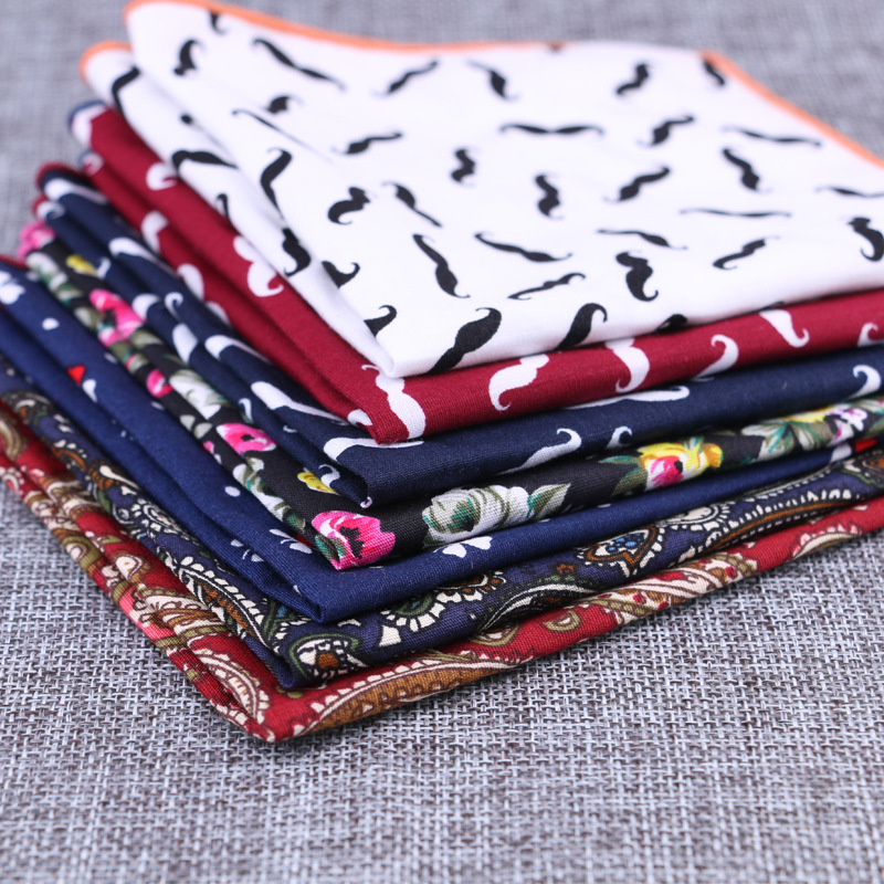 Handkerchief Cotton Men - 女性のための正方形の綿のポケット,あごひげとヘアプリントの生地,白,ネイビーショール,結婚式のアクセサリー
