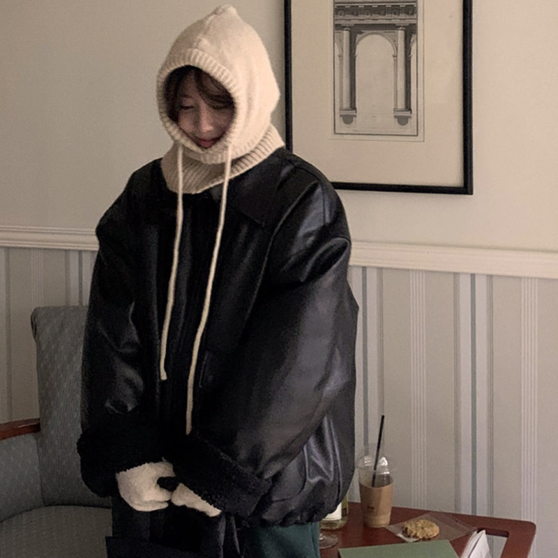 Infinity Scarf Knit - ニットフード付きインフィニティスカーフ冬目出し帽帽子女性韓国スタイルネックウォーマー屋外ウォーマーネックカラービーニーキャップ
