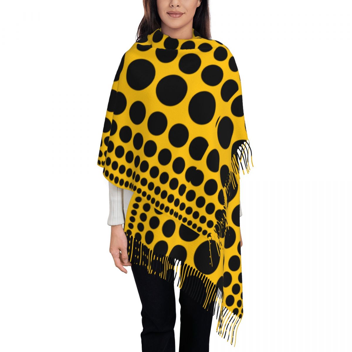 Infinity Scarf Knit - インフィニティポルカドット女性用カシミヤスカーフ、暖かいラップ、女性、冬、yayoi、kusama用の大きなショール