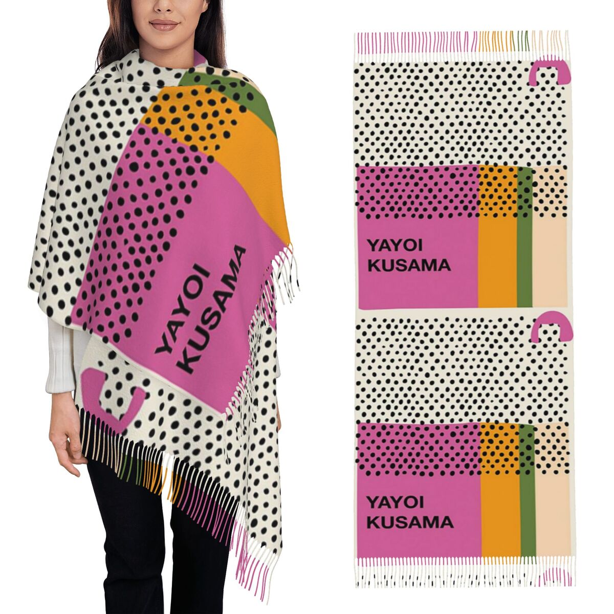 Infinity Scarf Knit - 高級草間彌生インフィニティドットスカーフタッセルスカーフ女性用ソフトウォームショールとラップ大型秋冬ショールラップ