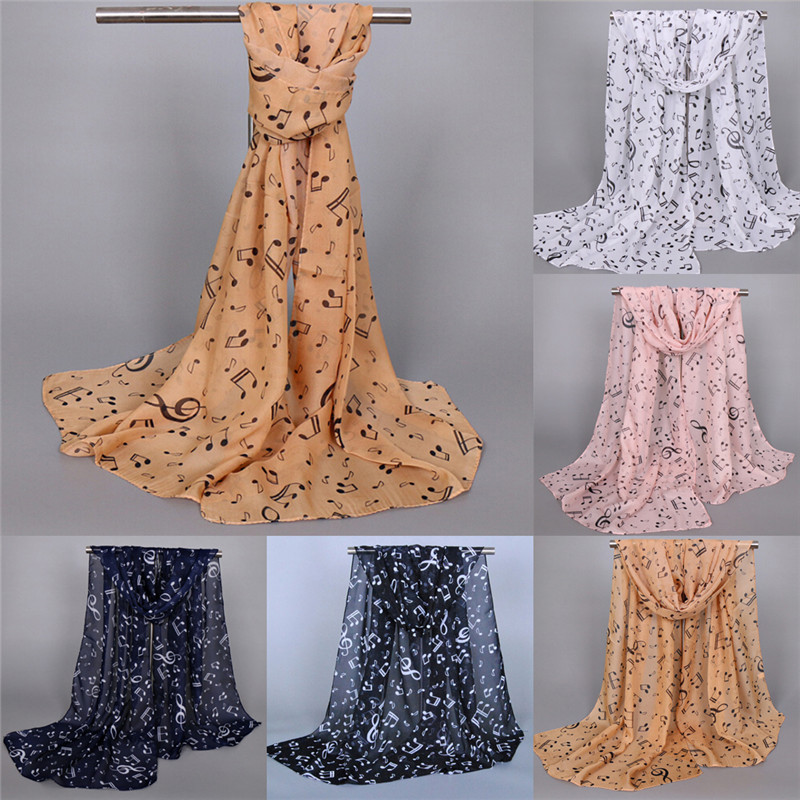 Infinity Scarf Knit - 女性のための美しいシルクシフォンスカーフ,高品質,ミュージカルプリント