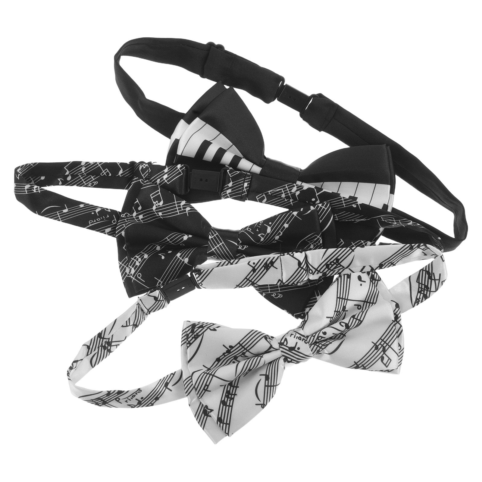 Bow Tie Pre Tied - 3 個の音符蝶ネクタイセット事前に結ばれたピアノキーパフォーマー蝶ネクタイウェディングパーティーフェスティバルネクタイクリップオンポリエステル