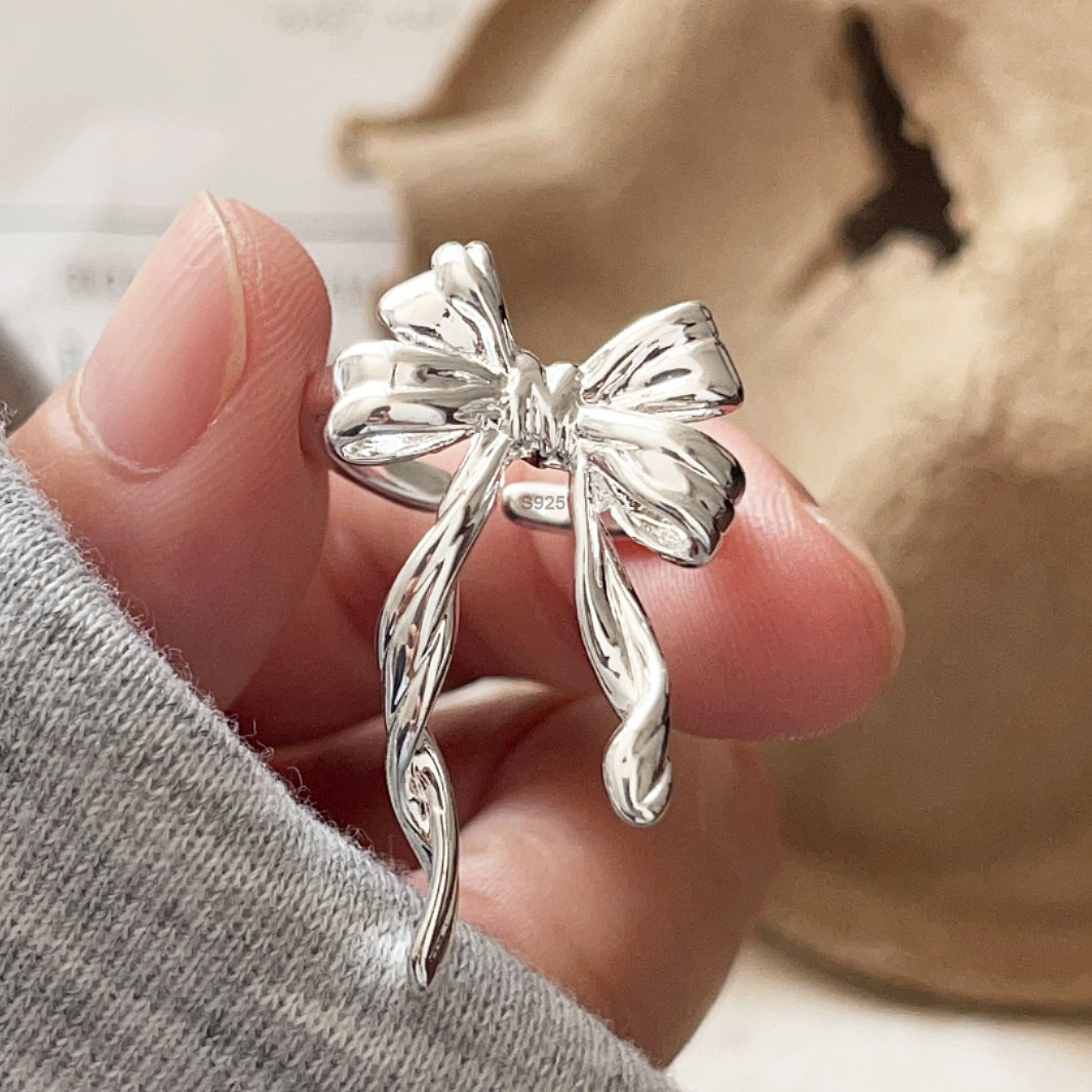 Tie Clip Silver - 925スターリングシルバーリング レディース 幾何学模様 ファインジュエリー 指輪 調節可能