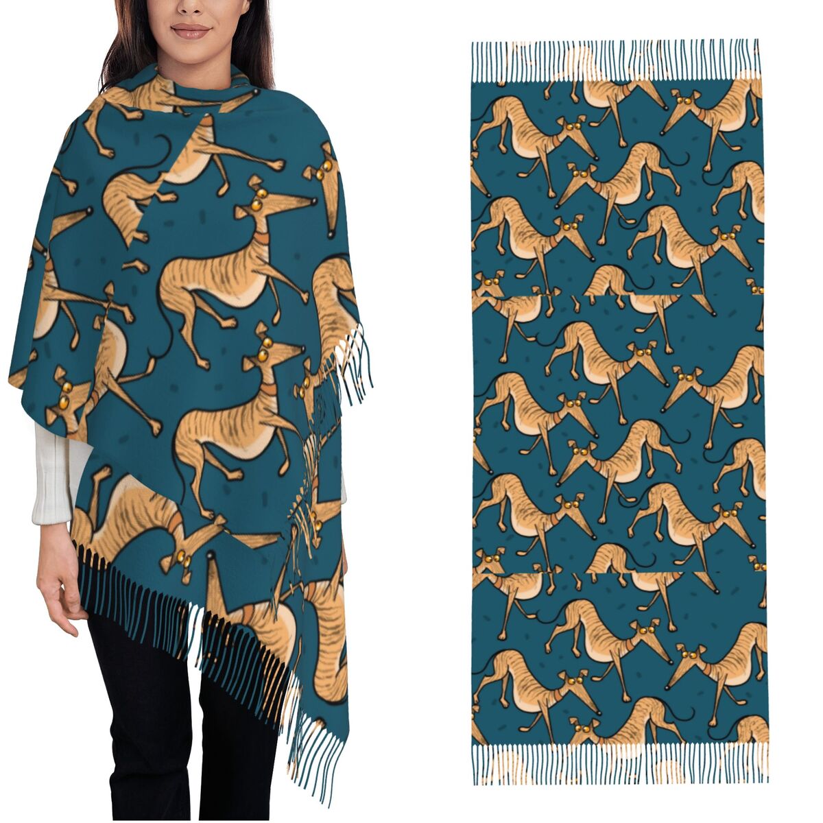 Pashmina Wrap Large - グレイハウンド ウィペット ラーチャー 犬柄ショール レディース 冬用