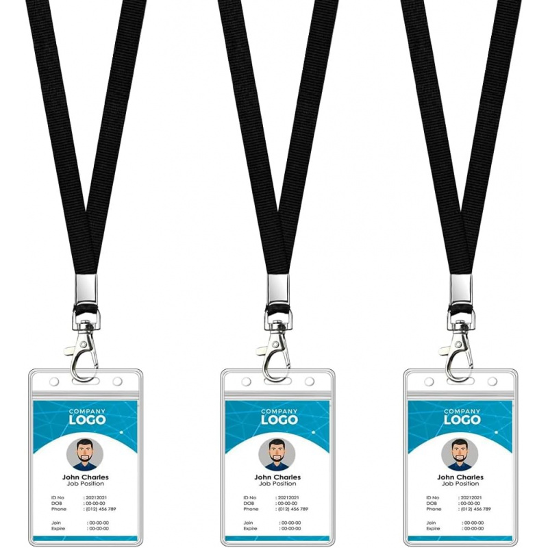 Lanyard Badge Holder - 3パック クルーズ用ランヤードとIDホルダーセット - フラットIDランヤードと頑丈なクリア縦型IDカードネームバッジホルダー（ブラック3）