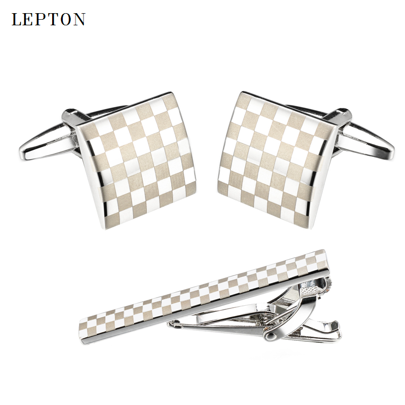 Tie Bar Set Gift - Lepton-男性用のクラシックなスクエアネクタイ,レーザー,カフスボタン,シンプルなネクタイ,ネクタイバー,クラスプアクセサリー,スーツ,素敵なギフトのセット