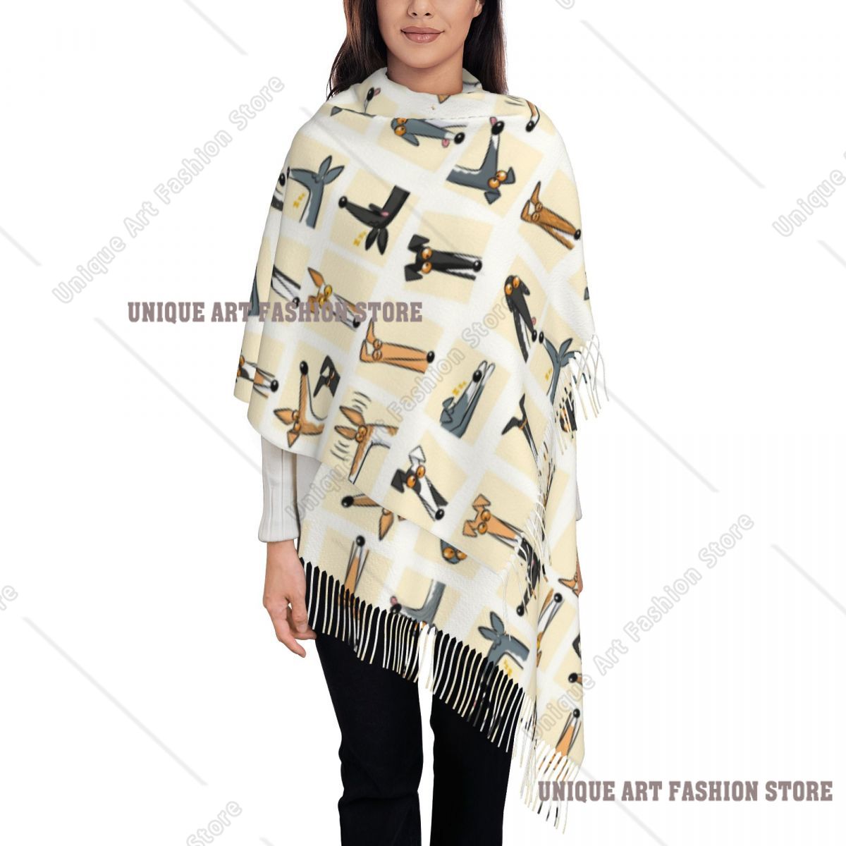 Pashmina Wrap Large - レディース タッセル スカーフ ヘッドアップ クリーム グレイハウンド
