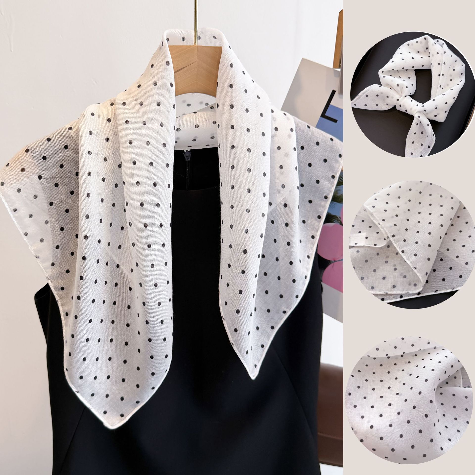 Bandana Cotton - 50cm コットンリネンスクエアスカーフ - 女性用の甘くてキュートなフレッシュスタイルのバンダナ、写真撮影用の夏のファッションヘッドバンド