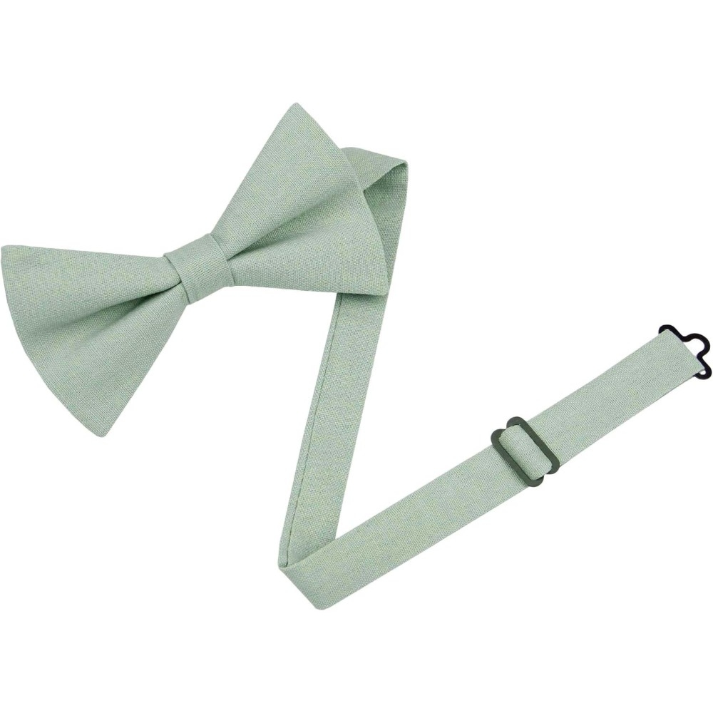 Bow Tie Pre Tied - リネンコットン蝶ネクタイ - 男性の結婚式や花婿の付添人用の無地の既製蝶ネクタイ