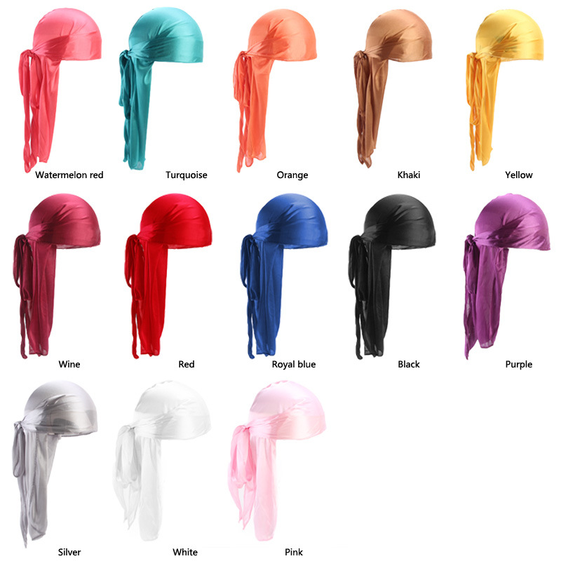 Bandana Doo Rag - メンズシルキーデュラグバンダナターバン帽子ウィッグドゥー男性サテンデュラグバイカー帽子ヘッドバンドヘアアクセサリーエクストラロングテールデュラグ