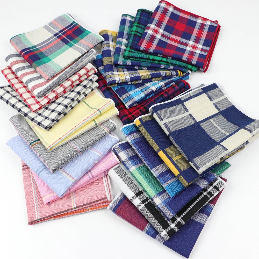 Handkerchief Cotton Men - メンズコットンハンカチ織りカラフルなプリントチェック柄ポケットスクエアメンズカジュアルレインボーポケットハンカチタオル