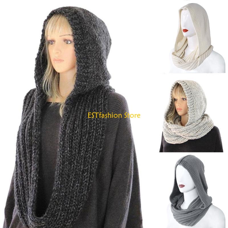 Infinity Scarf Knit - Y5GC 女性冬ニットフードインフィニティスカーフ防風ショールラップ耳介ネックウォーム