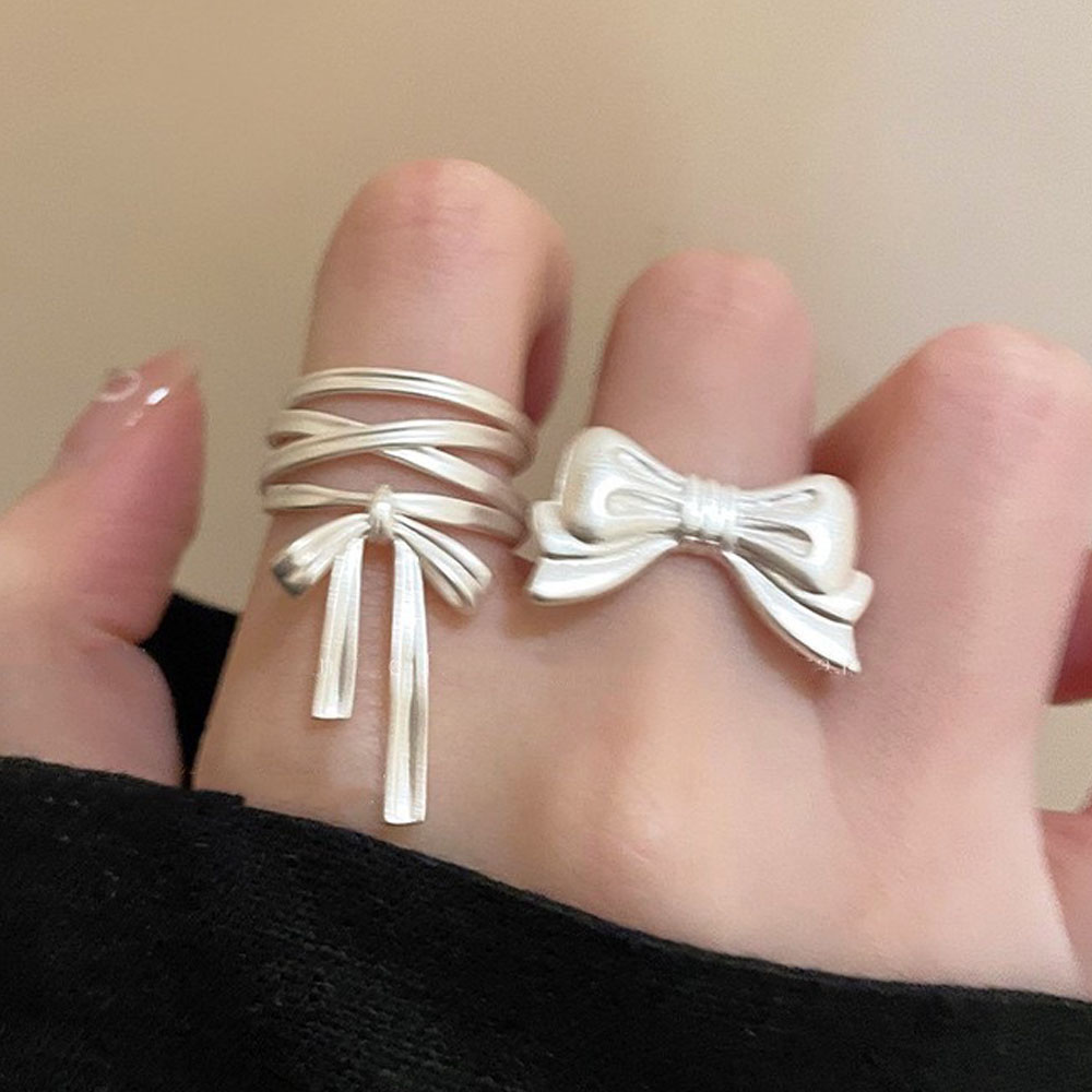 Tie Clip Silver - BF クラブ 925 スターリングシルバーリング女性ガール女性オープンミニマリストレトロ弓リングクリエイティブ Anillos バゲファインジュエリー