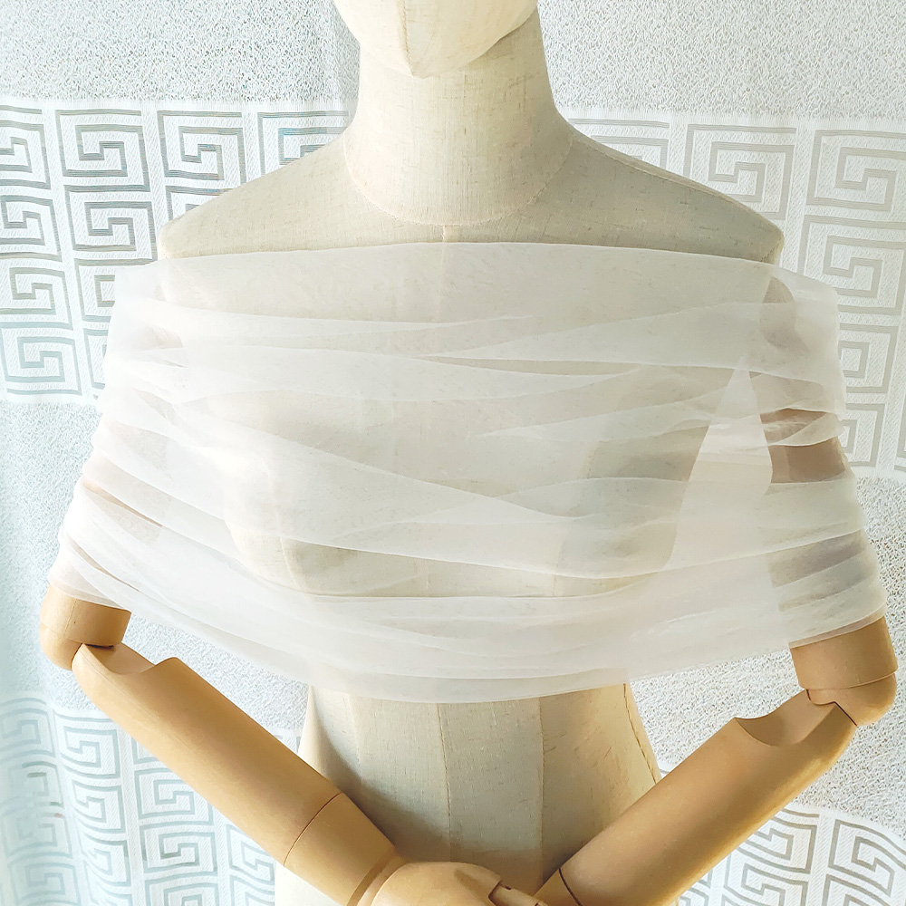Stole Wedding Shawl - 女性プリーツチュールシアーラップウェディングブライダルオフショルダーストールエレガントフォーマルショールボタン付きアイボリーカスタマイズ可能