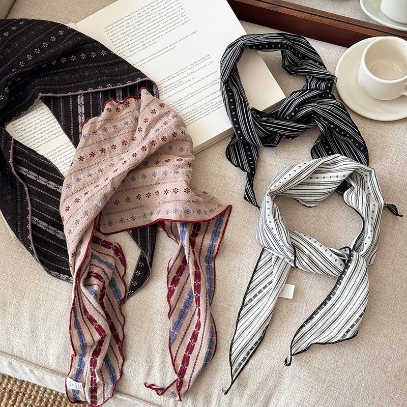 Bandana Cotton - コットンリネントライアングルスカーフ カシューフローラルプリント、装飾ネックヘッドスカーフ ロングバンダナショールヘッドバンド