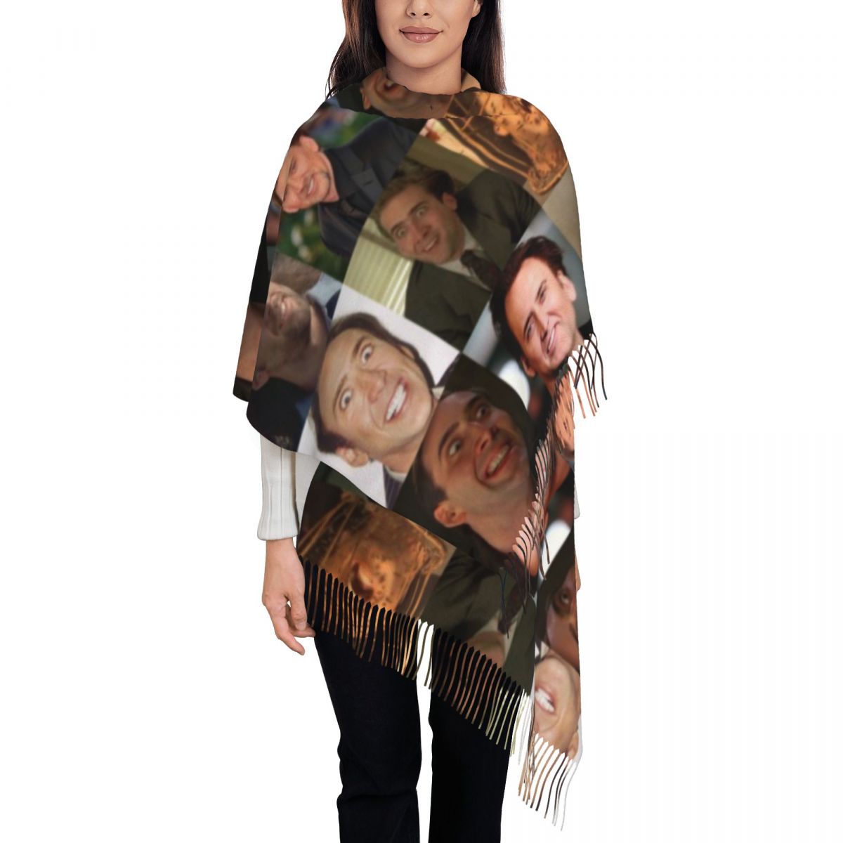 ニコラス・ケイジ面白い顔ミームショールラップ女性冬暖かい大き - Pashmina Wrap Large のレビューと価格