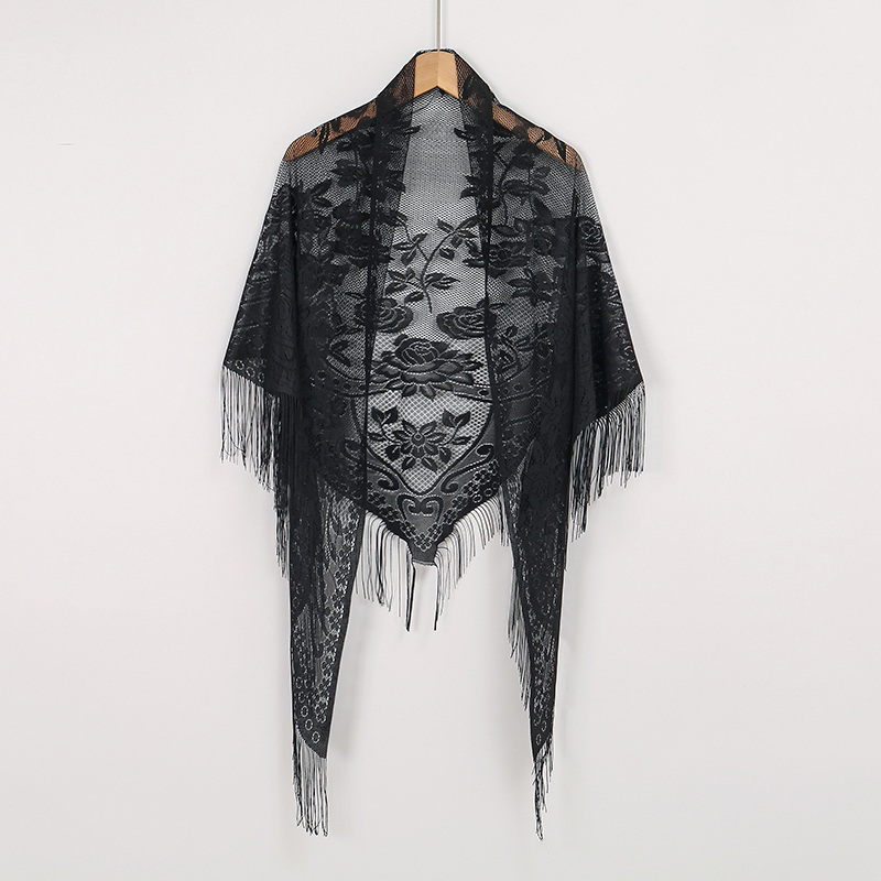 新しい刺繍レーススカーフショール花三角ベールショール女性のた - Stole Wedding Shawl のレビューと価格