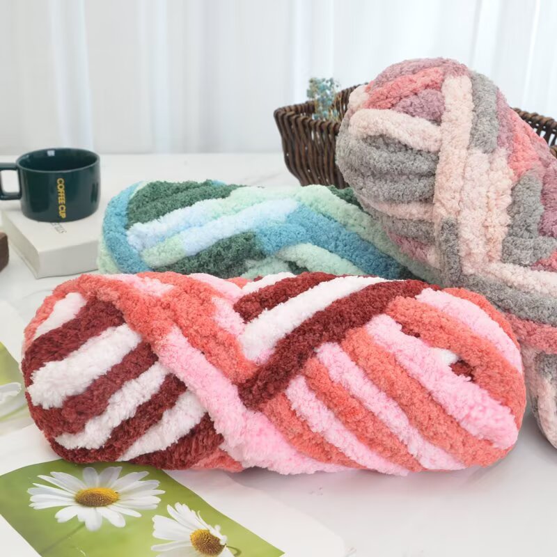 猫のしっぽのような毛糸、極太アイスストリップヤーン、シェニー - Woven Scarf Blanket のレビューと価格