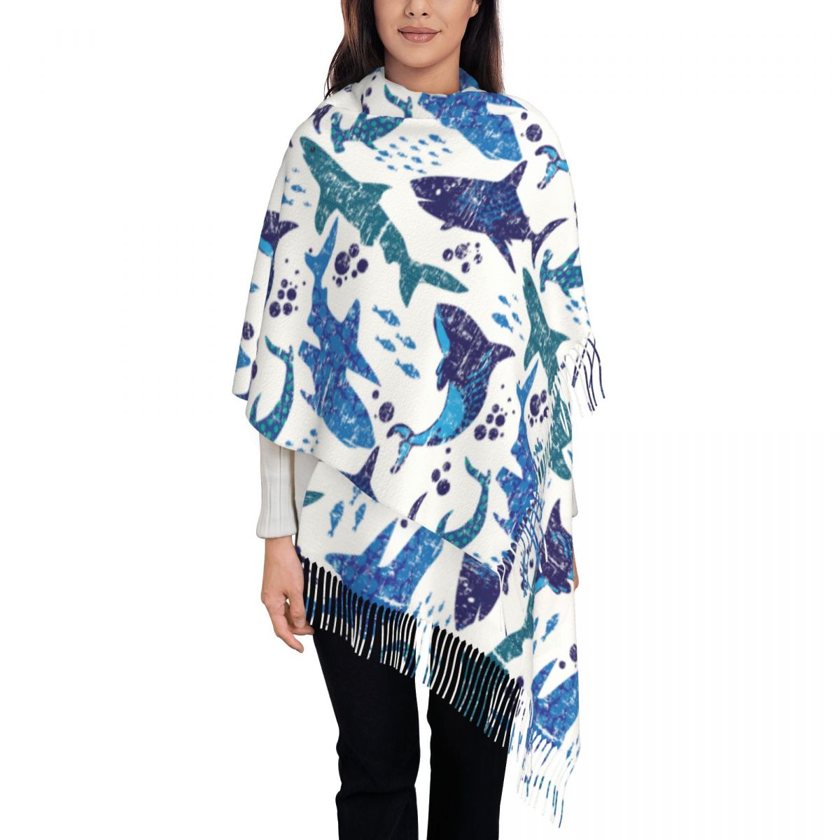 サメ水中世界海洋海洋生物スカーフ冬秋パシュミナショールラップ - Pashmina Wrap Large のレビューと価格