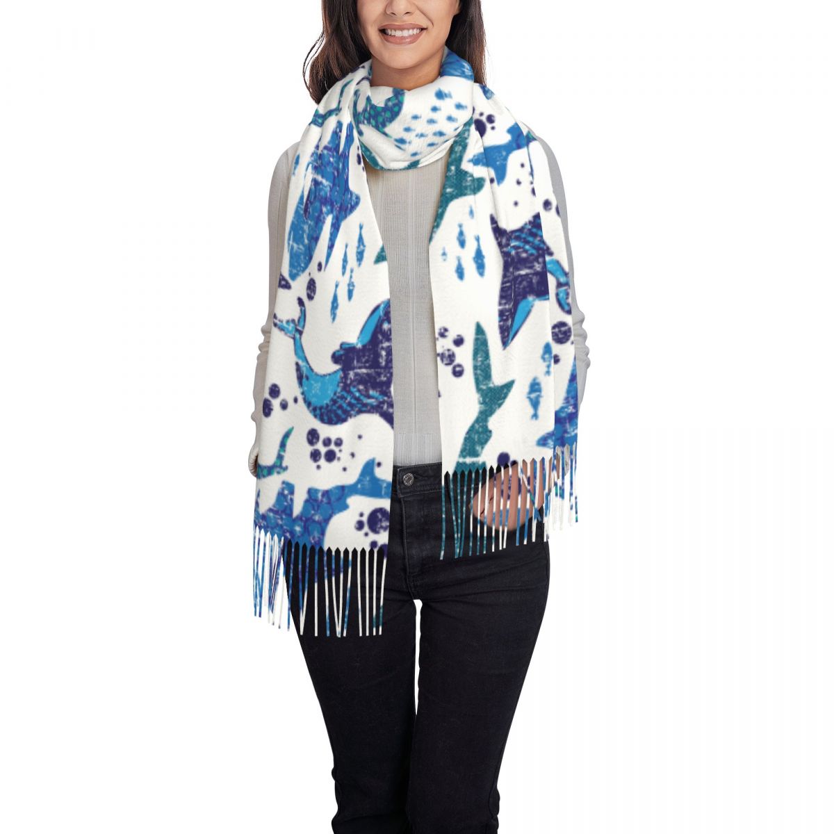 サメ水中世界海洋海洋生物スカーフ冬秋パシュミナショールラップ - Pashmina Wrap Large のレビューと価格