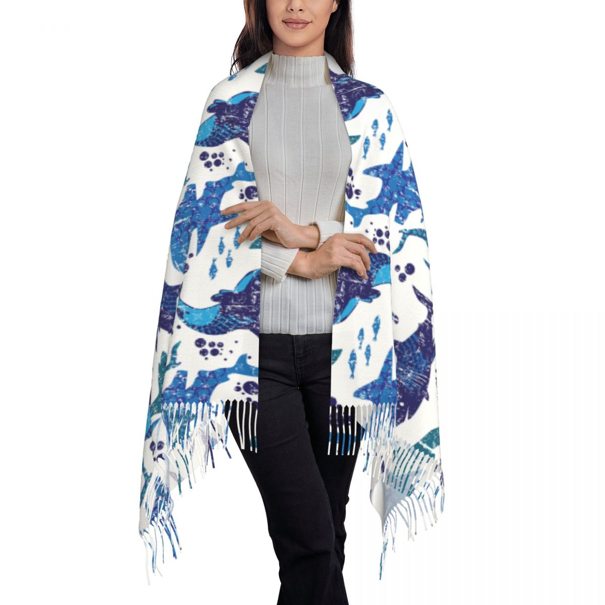 サメ水中世界海洋海洋生物スカーフ冬秋パシュミナショールラップ - Pashmina Wrap Large のレビューと価格