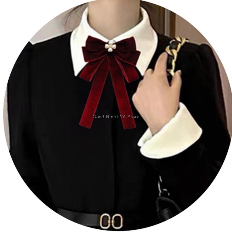ネクタイのブローチにある女性パールベルベットのベルベットクリ - Bow Tie Pre Tied のレビューと価格