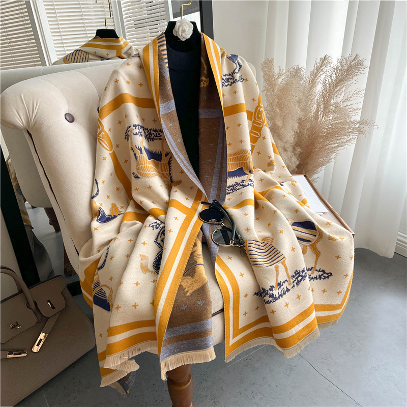 高級馬プリント厚いカシミヤ毛布女性スカーフ暖かいパシュミナシ - Woven Scarf Blanket のレビューと価格
