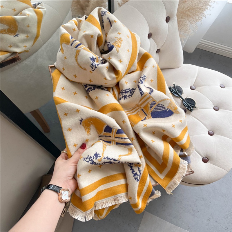 高級馬プリント厚いカシミヤ毛布女性スカーフ暖かいパシュミナシ - Woven Scarf Blanket のレビューと価格