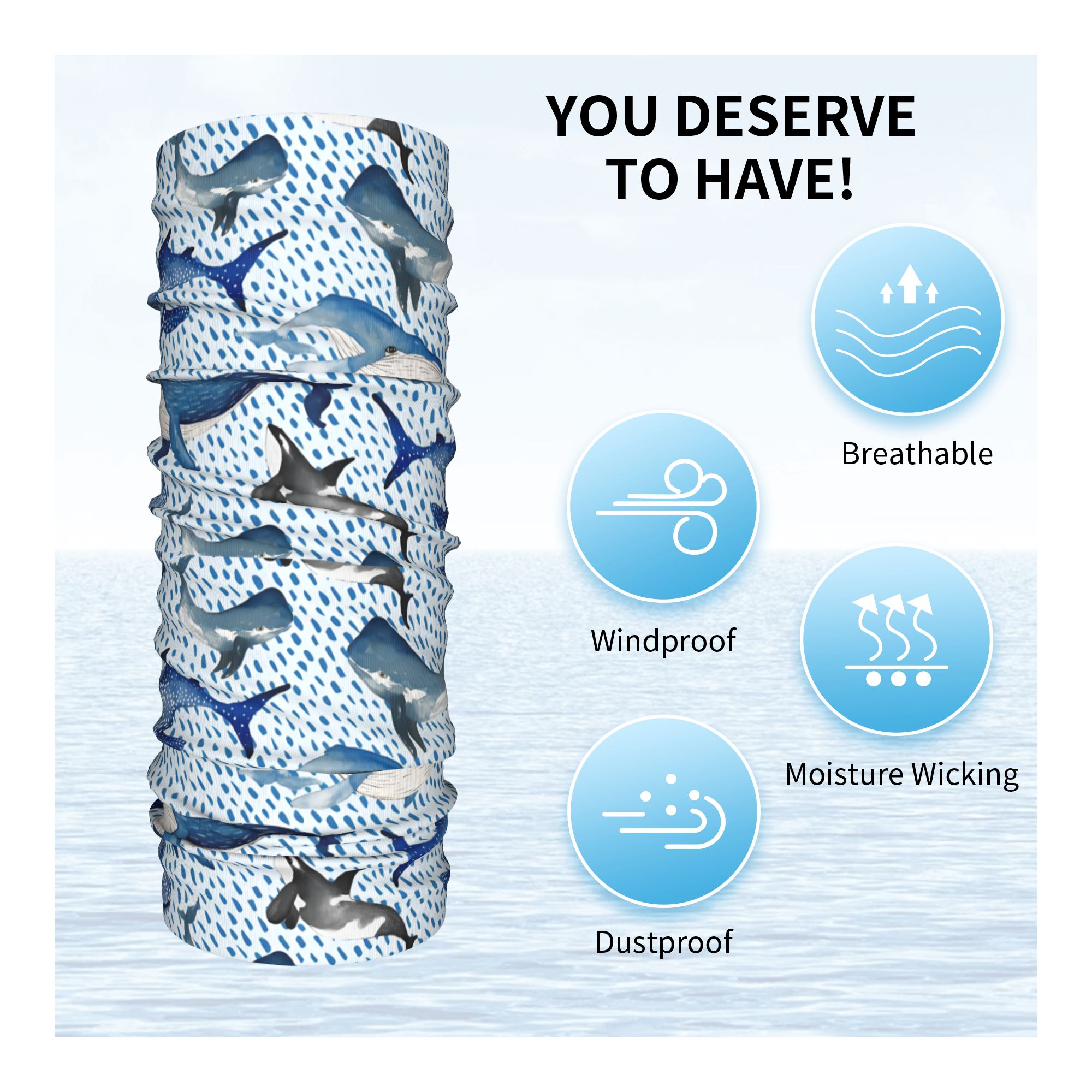 カスタムブルー水彩画サメ柄ウィンターヘッドバンドネックウォー - Neck Warmer Tube のレビューと価格