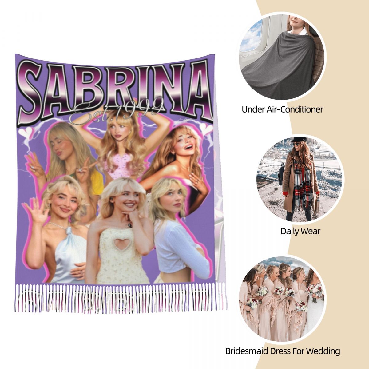 サブリナ・カーペンター 90年代 ショール ラップ 女性用  - Pashmina Wrap Large のレビューと価格