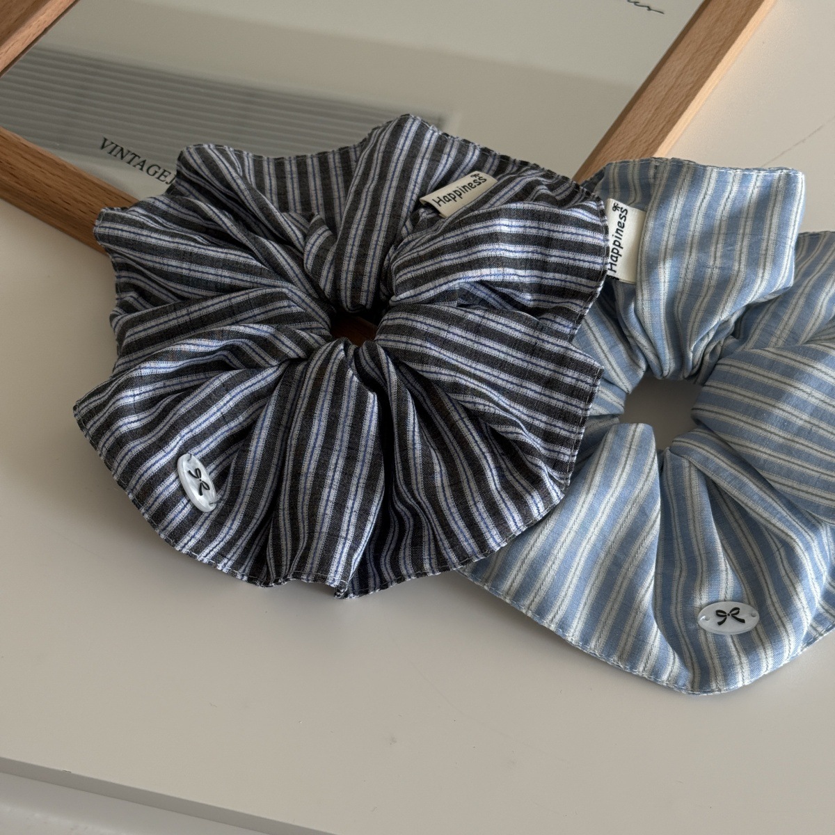 ブルー無地シルクヘアバンド韓国ファッションストライプガールズ - Silk Tie Striped のレビューと価格