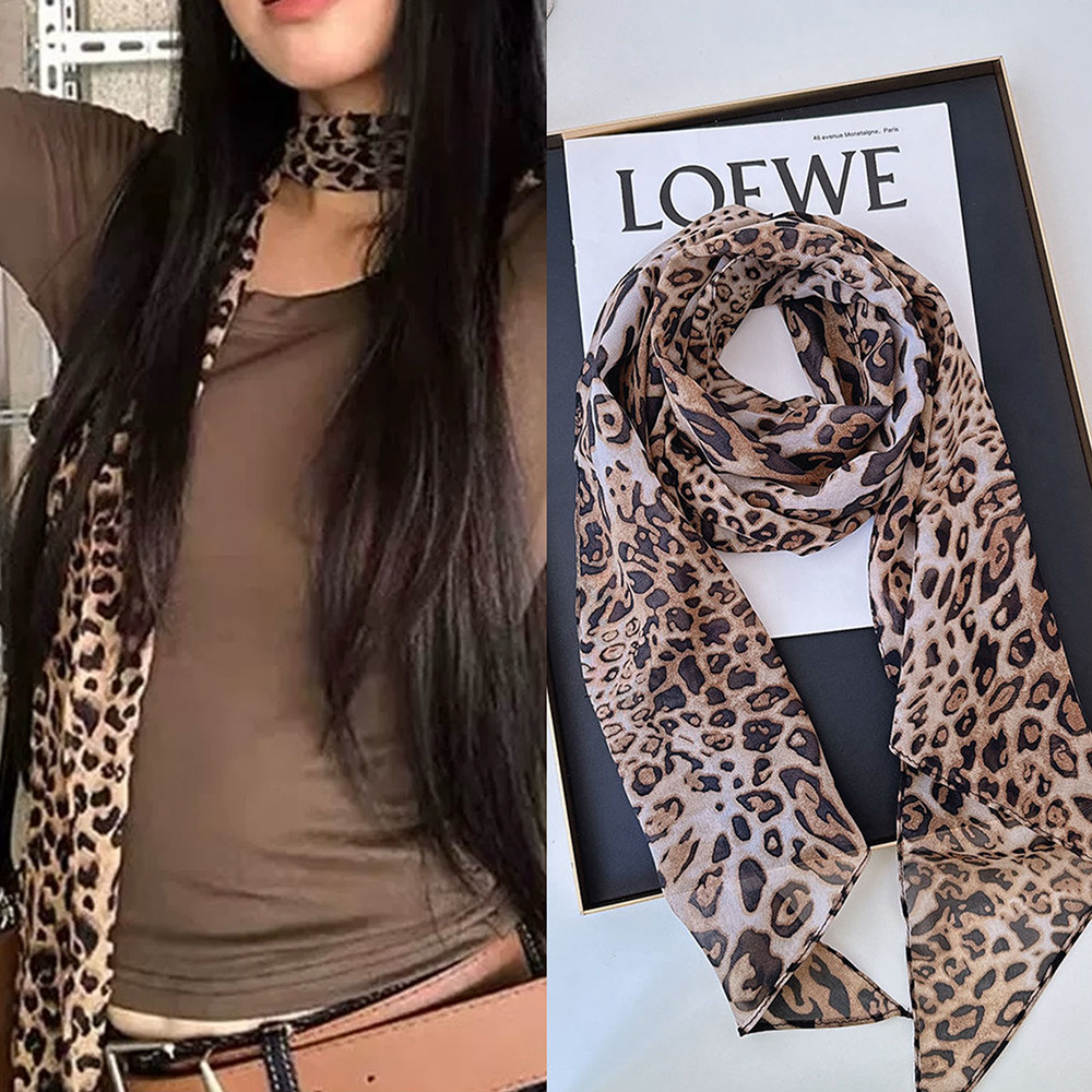ヒョウ小さなロングシルクスカーフ女性シフォンストラップ冬暖か - Ascot Neck Scarf のレビューと価格