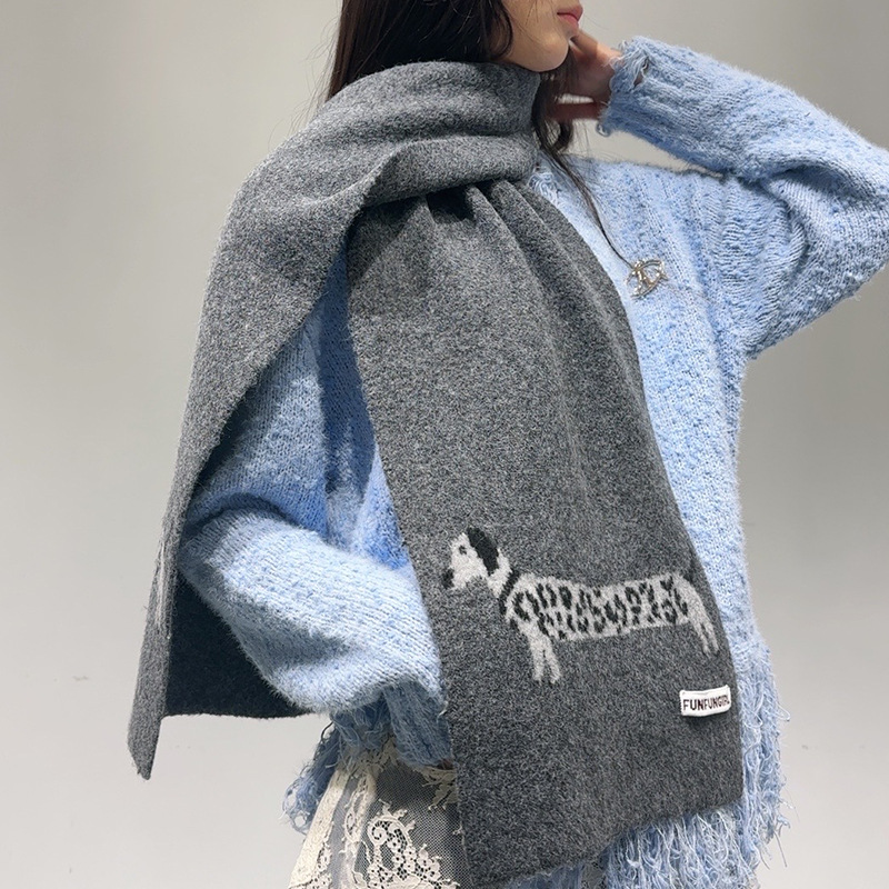 韓国版ウール混紡子犬柄ジャカードスカーフ男女兼用暖かい多用途 - Muffler Men Wool のレビューと価格