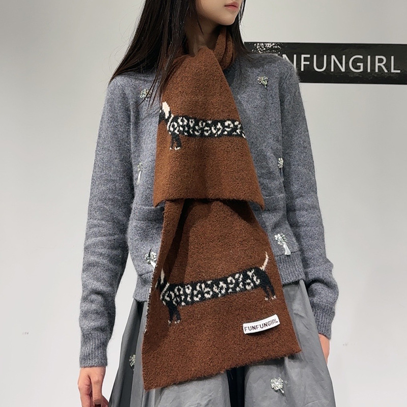 韓国版ウール混紡子犬柄ジャカードスカーフ男女兼用暖かい多用途 - Muffler Men Wool のレビューと価格