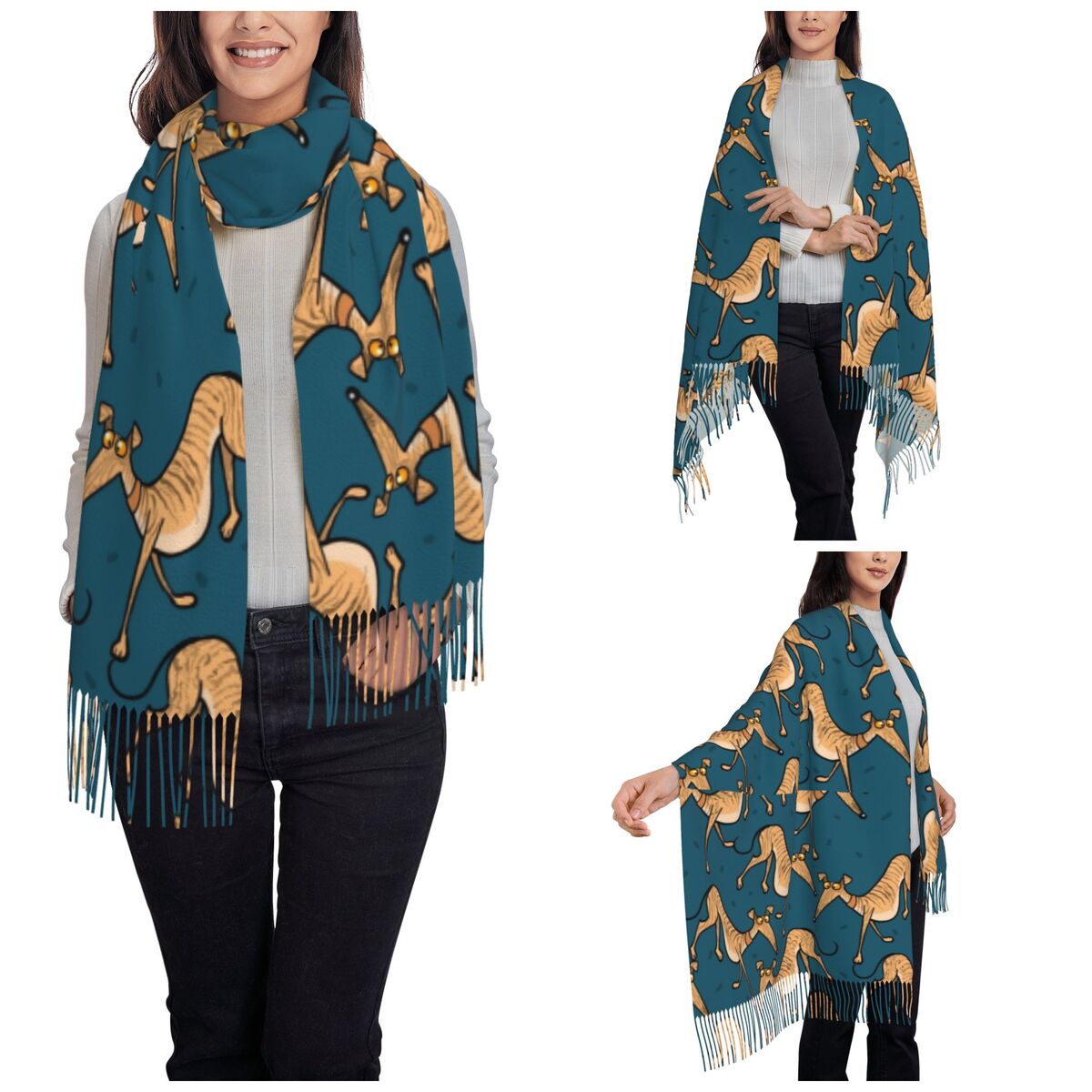 グレイハウンド ウィペット ラーチャー 犬柄ショール レディ - Pashmina Wrap Large のレビューと価格
