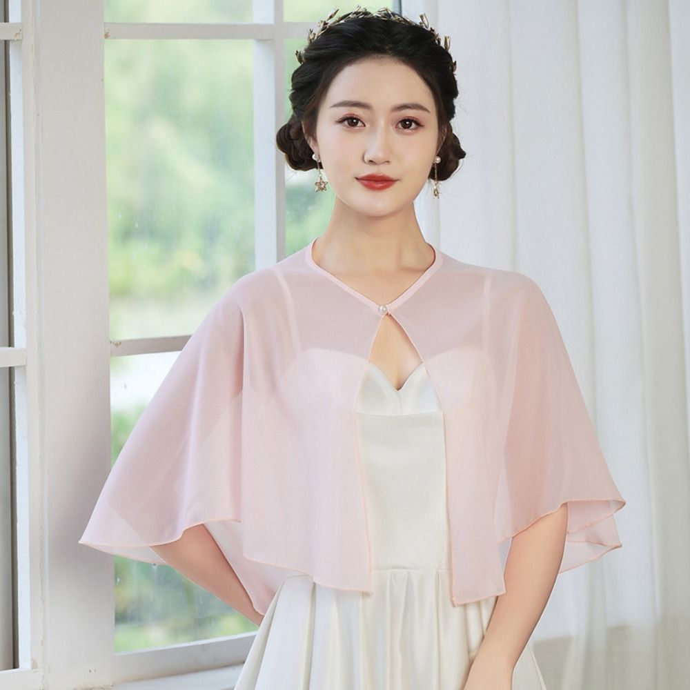 ヴィンテージ シアー シフォン ケープレット 軽量デザイン  - Stole Wedding Shawl のレビューと価格