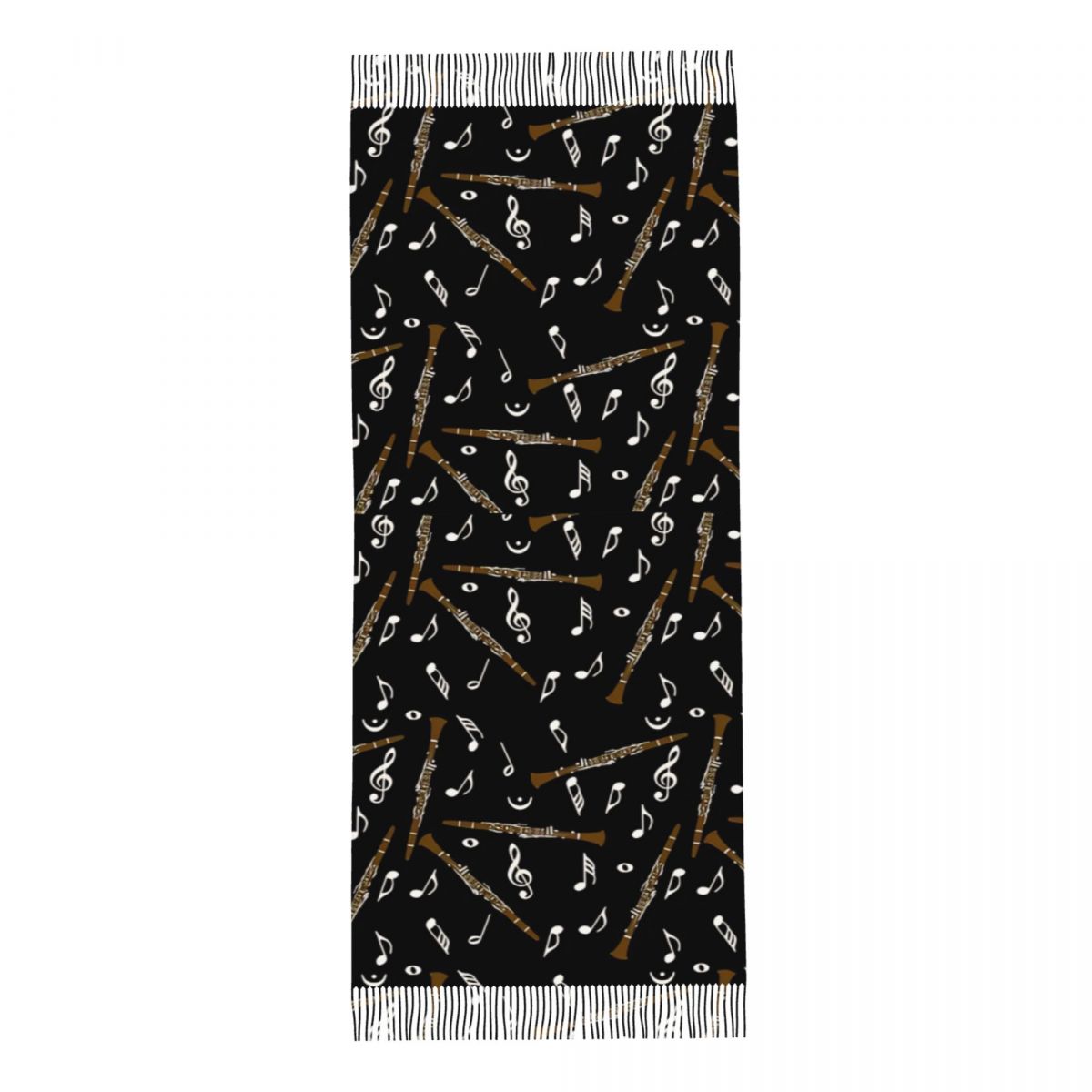 タッセル付きレディーススカーフ クラリネット音符柄 大きな冬 - Pashmina Wrap Large のレビューと価格