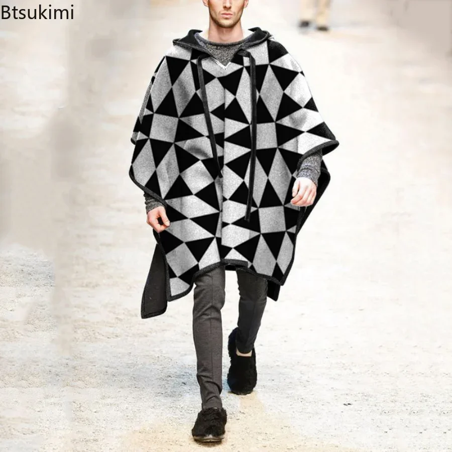 メンズウールポンチョ,フード付きコート,ショールジャケット, - Muffler Men Wool のレビューと価格