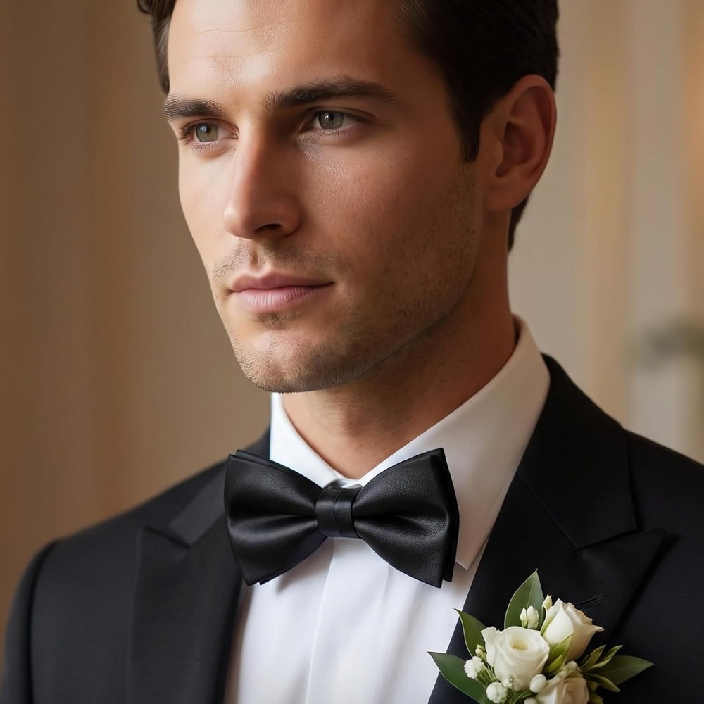 2ピースブラック蝶ネクタイ、男性用プレタイド調節可能な蝶ネク - Bow Tie Pre Tied のレビューと価格