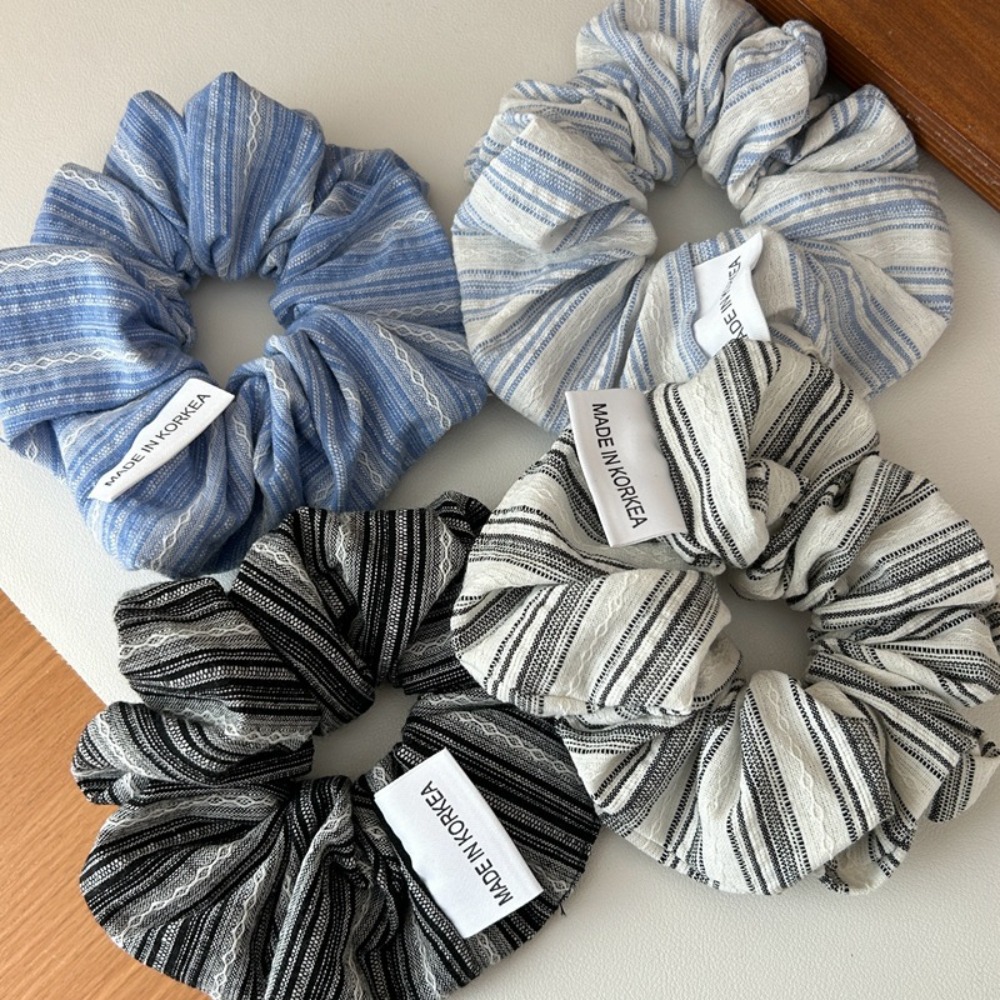 2025年韓国ファッションストライプヘアゴム女の子用ブルーシ - Silk Tie Striped のレビューと価格