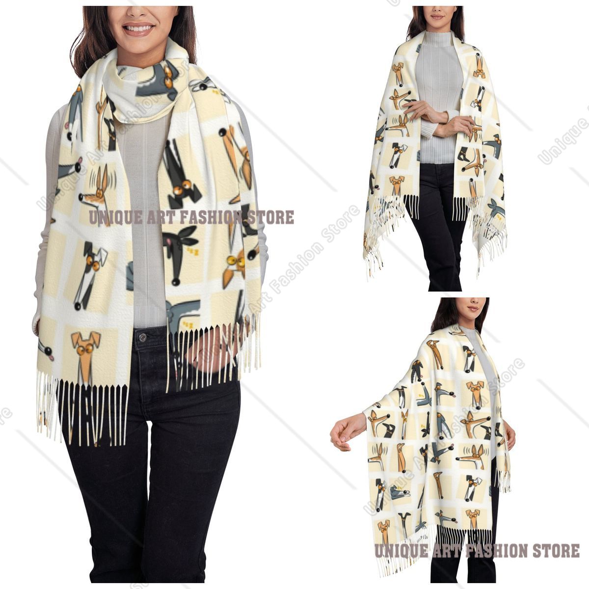 レディース タッセル スカーフ ヘッドアップ クリーム グレ - Pashmina Wrap Large のレビューと価格