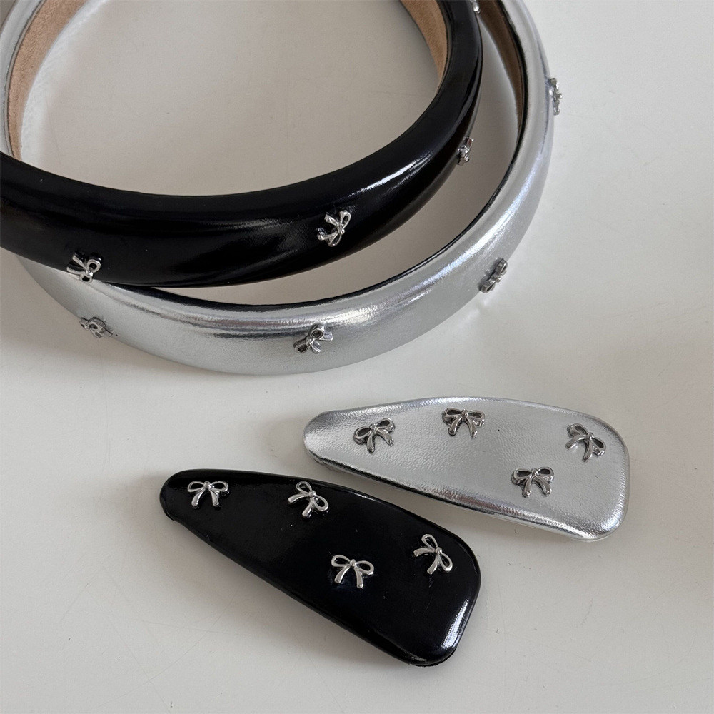 韓国風可愛い女の子用シルバーリトルボウレザーヘアクリップ、ス - Tie Clip Silver のレビューと価格