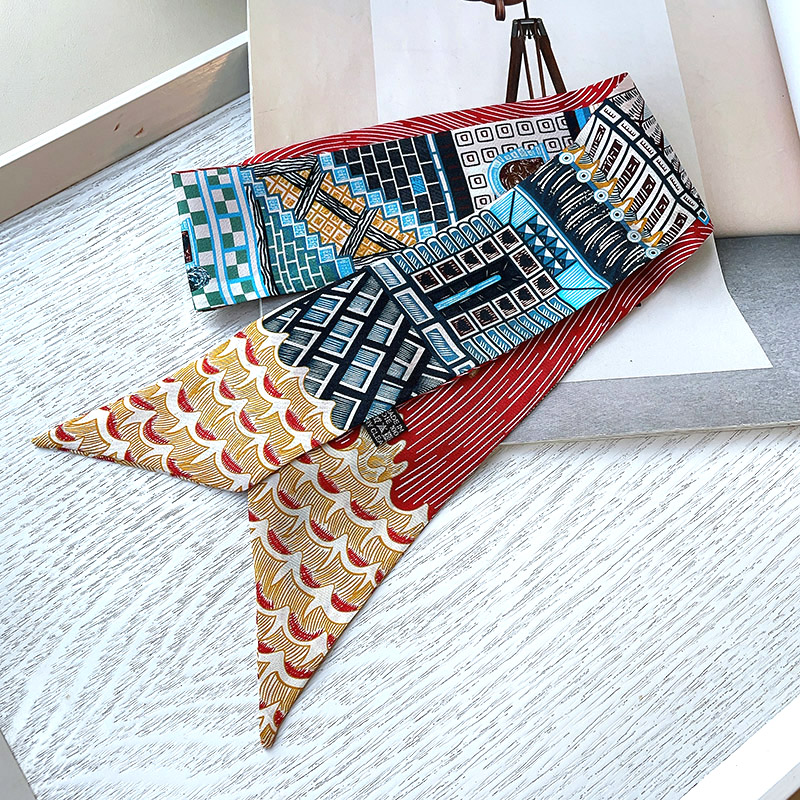 プリントシルクネックスカーフ,2層,女性用,ヘッドラップ,ト - Ascot Neck Scarf のレビューと価格