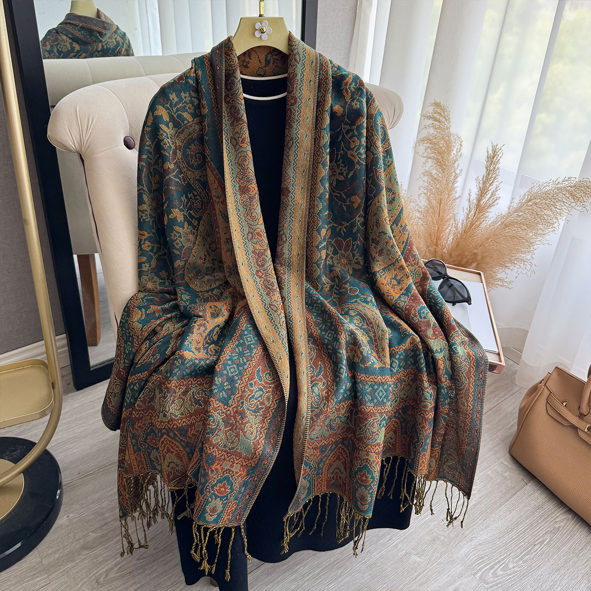 2025 タッセルブランケットデザイン エスニック風 厚手パ - Woven Scarf Blanket のレビューと価格
