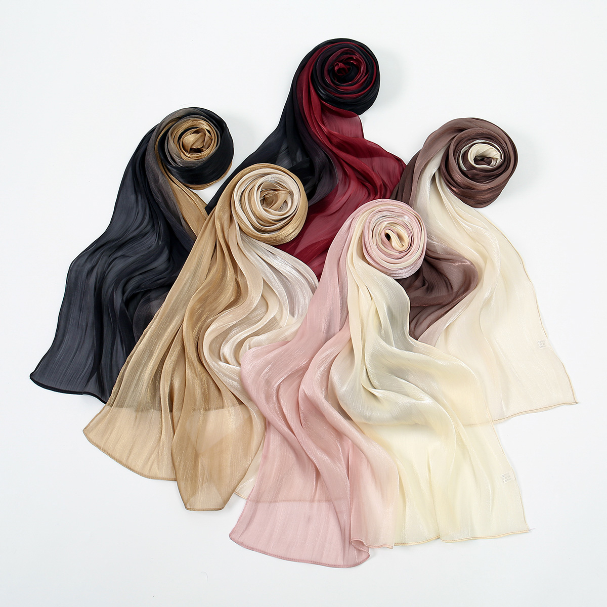 グラデーションツインクルシルクヒジャブスカーフ、ムスリム女性 - Head Wrap Turban のレビューと価格