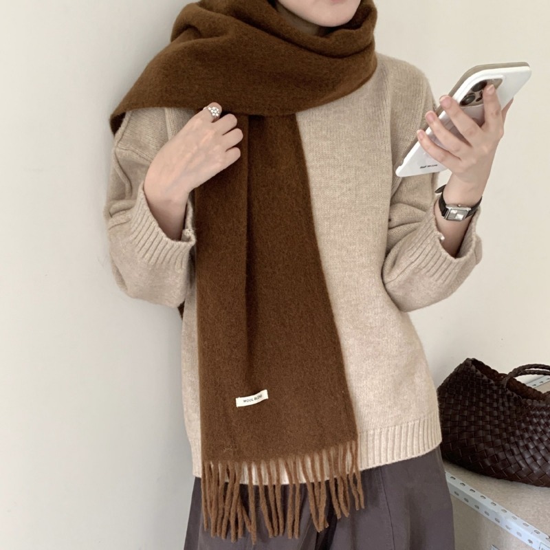 韓国版シックなソリッドタッセルスカーフ女性男性冬ミニマリスト - Muffler Men Wool のレビューと価格