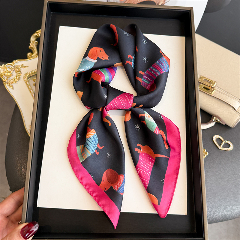 ファッションウインナー犬プリントバンダナスカーフ女性エレガン - Scarf Silk Square のレビューと価格